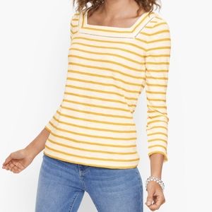 Talbots Cotton tamarind Yellow stripe square neck Longsleeve Top
